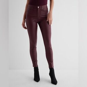 NWT Express High Waisted Burgundy Coated Skinny Jeans Wine Sz 2 Regular